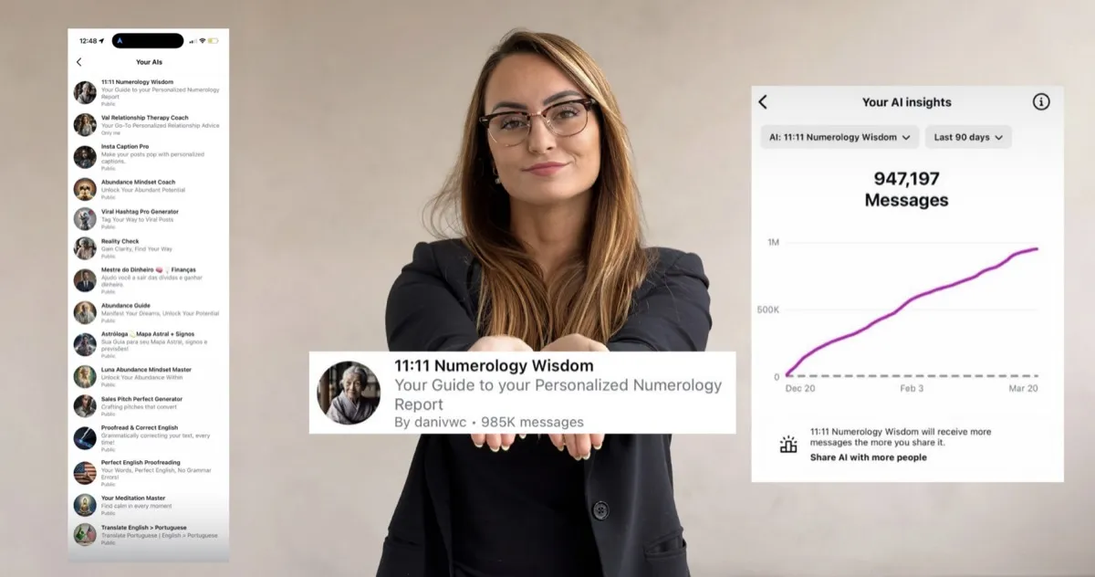 Danielle Vantini Meta AI Studio — 15 custom AI avatars, 947,197 messages