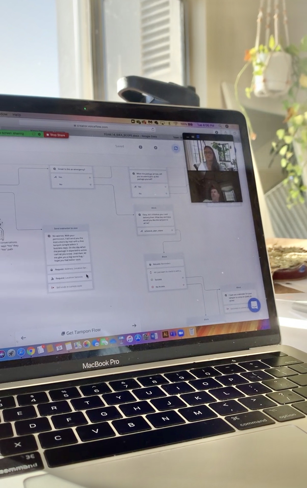 Curtis Chambers and Danielle Vantini on a mentorship call reviewing the Alexa prototype for Glow Up Damas