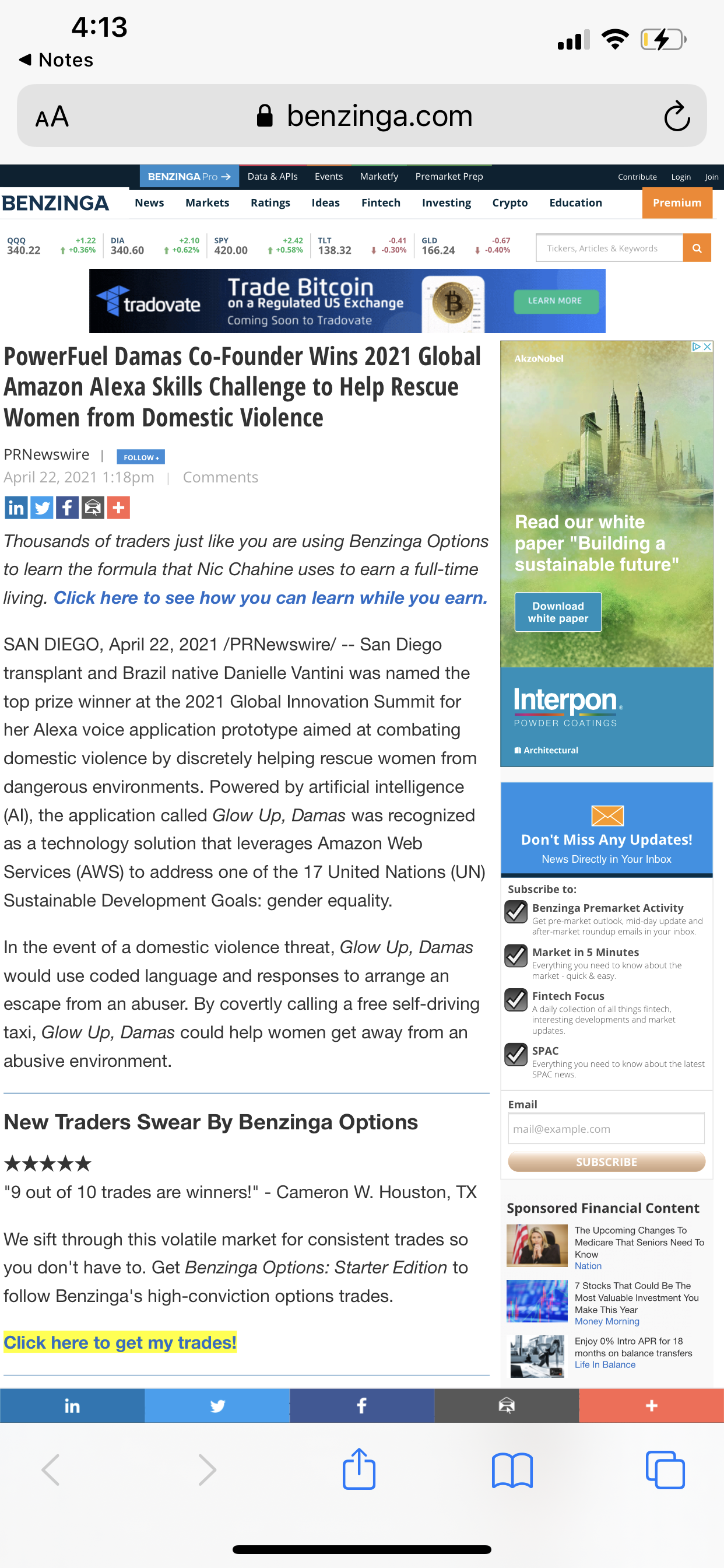 Danielle Vantini — Benzinga coverage of 2021 Global Amazon Alexa Skills Challenge win