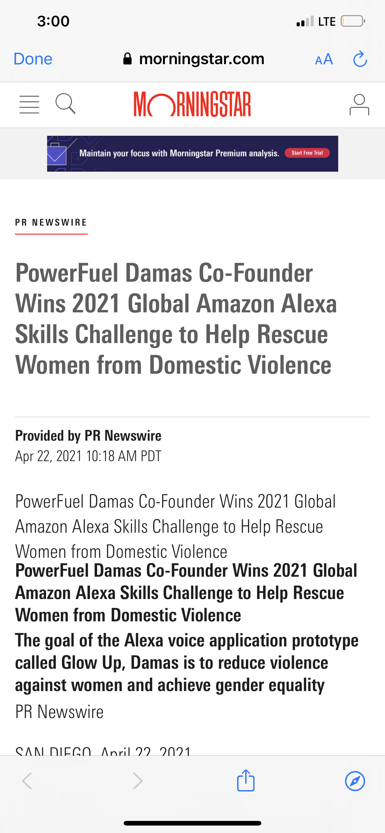 Danielle Vantini — Morningstar coverage of 2021 Global Amazon Alexa Skills Challenge win